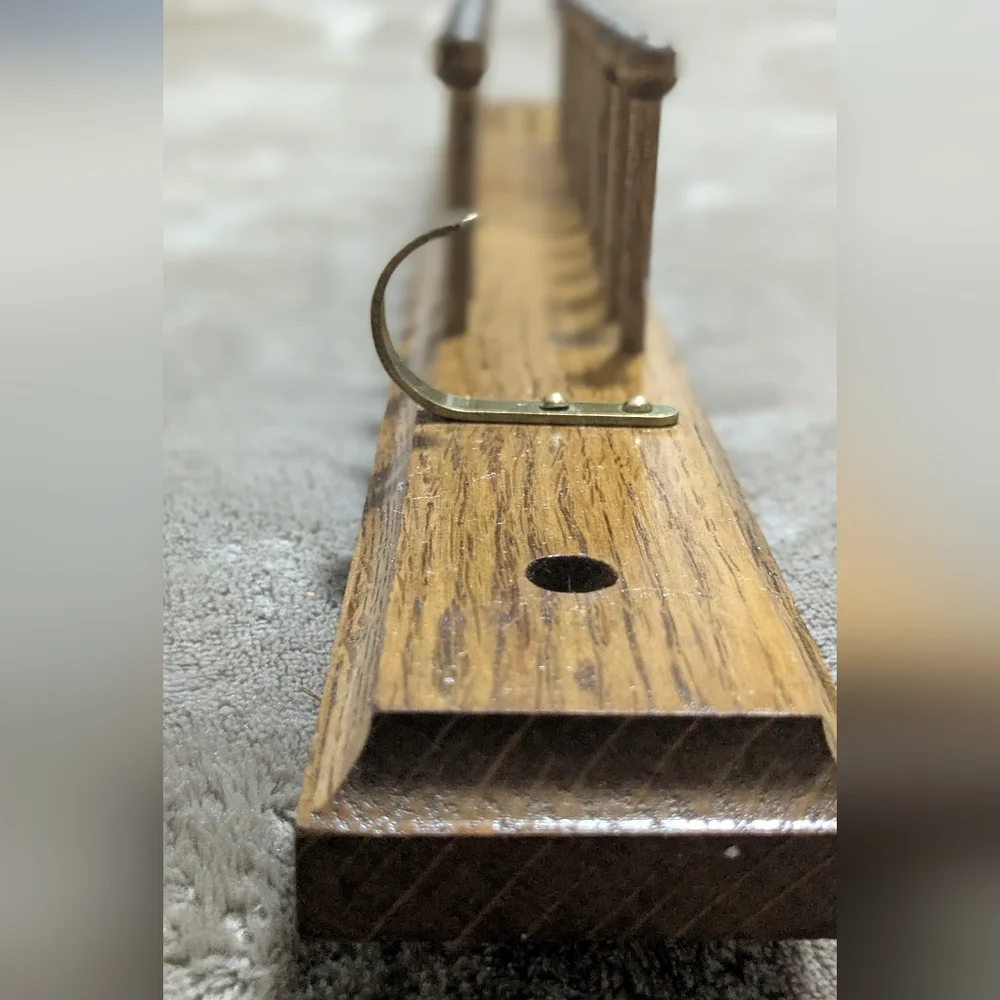 Vintage Wooden Tie Rack wood Pegs & Brass Hooks Jewelry Display